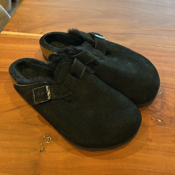 Birkenstock Boston Shearling Suede Leather - Black - Picture 3 of 10